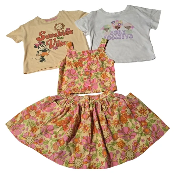 4T Girls' Floral Skirt With Matching Tops - Pink, White and Yellow - Picture 1 of 16